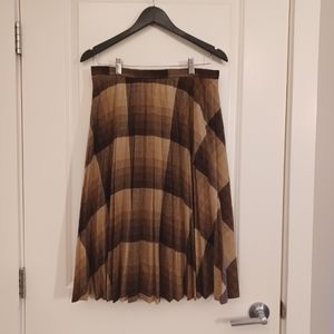 Vintage plaid wool pleated midi skirt